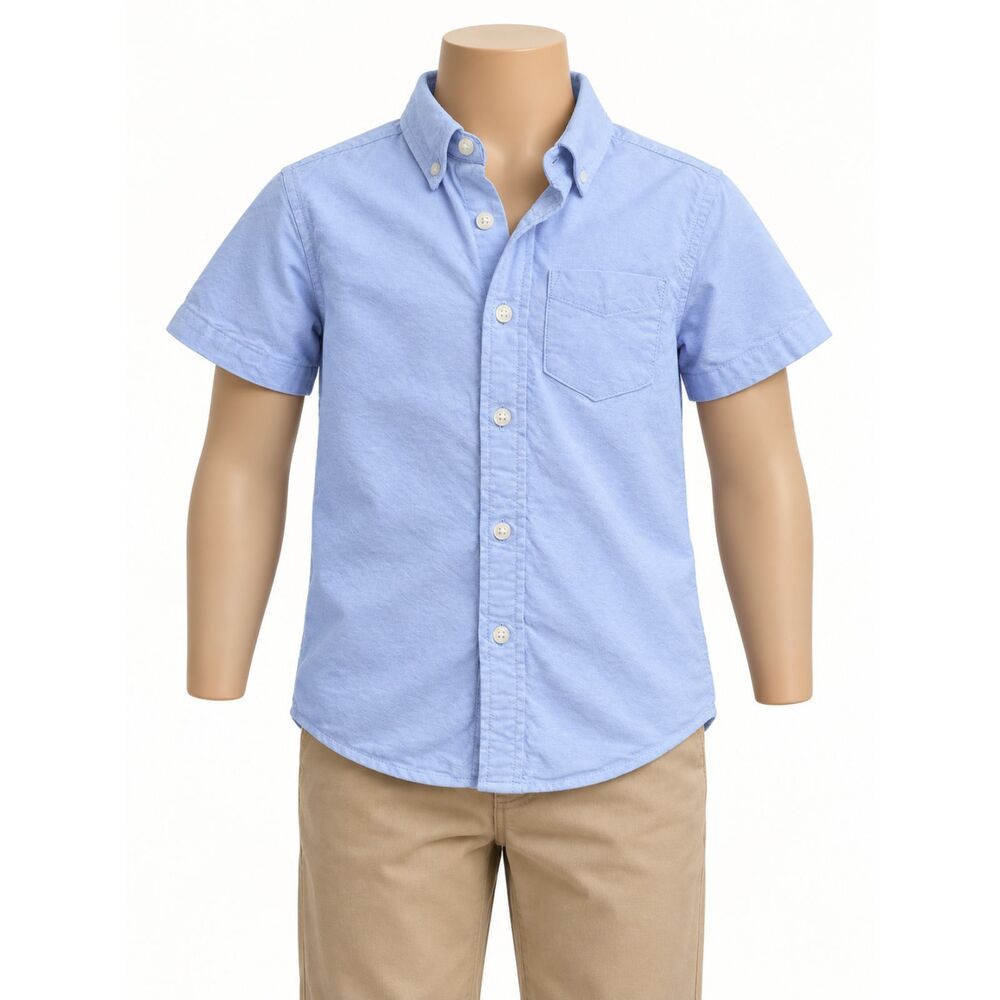 Wonder Nation Boys Light Blue Oxford Button Down Shirt Size XS 4-5 Short Sleeve